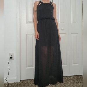 Xhilaration Black Sheer Overlay Maxi Dress
